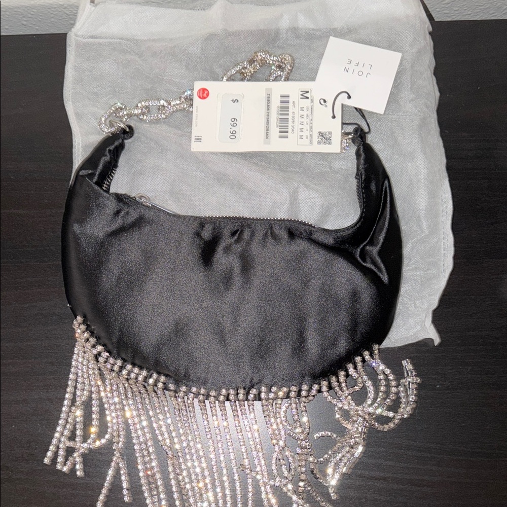 Black Satin Bag with Silver Accents